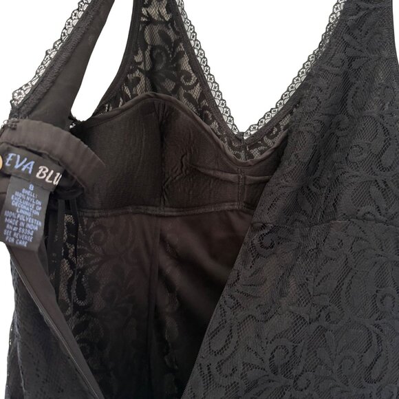 Black Y2K‎ Sleeveless Formal Dress Sequin Lace Bodice Babydoll V Neck & Back 8 - Picture 8 of 11